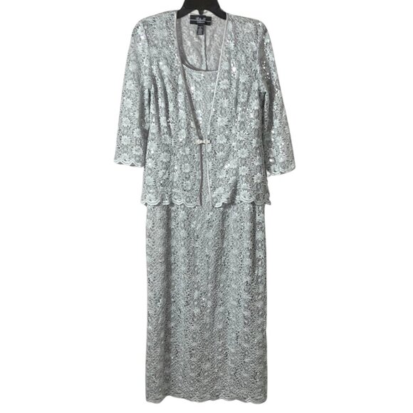 R & M Richards Dresses & Skirts - R & M Richards Silver Dress with Matching Jacket Size 6